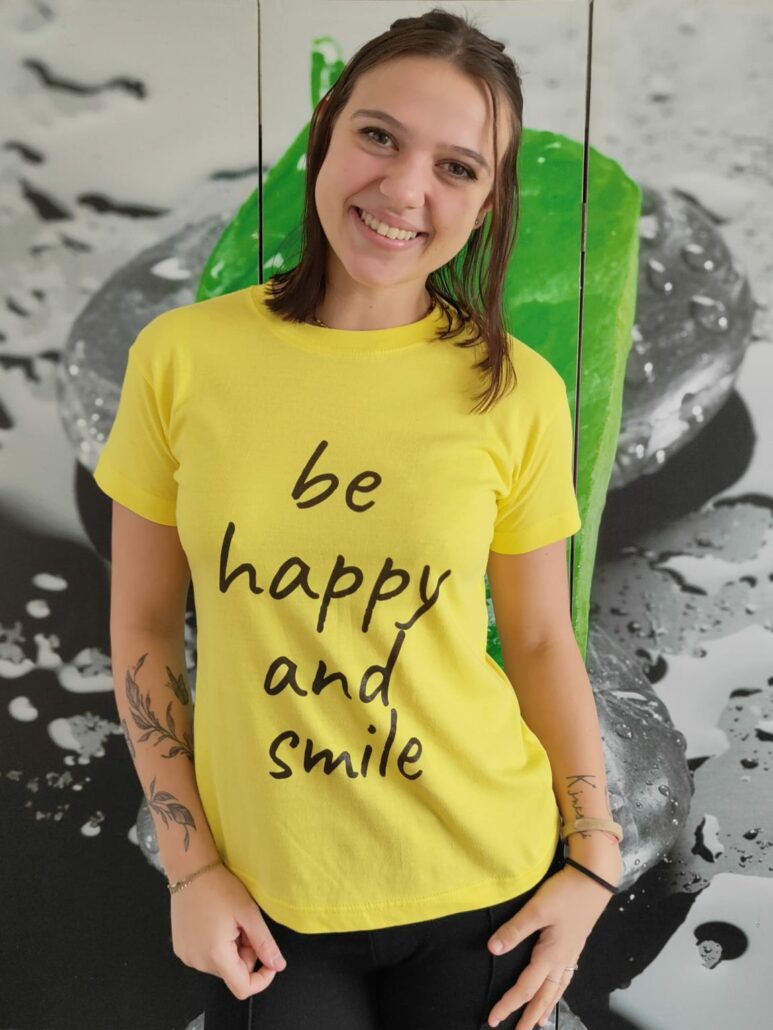 T-Shirt - Be Happy And Smile - Soi Heureux et Souris - Rire - Yoga du Rire - 1.2.3 Libère-toi