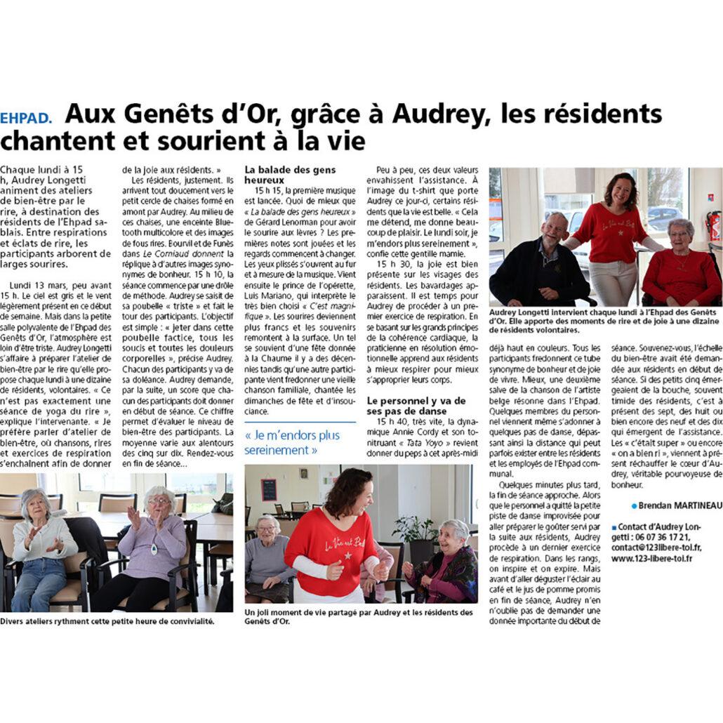 Le Journal des Sables - Article "Grâce à Audrey, les résidents chantent et sourient à la vie"