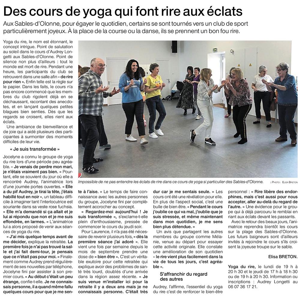 Ouest France - Article "Des cours de yoga qui font rire aux éclats"