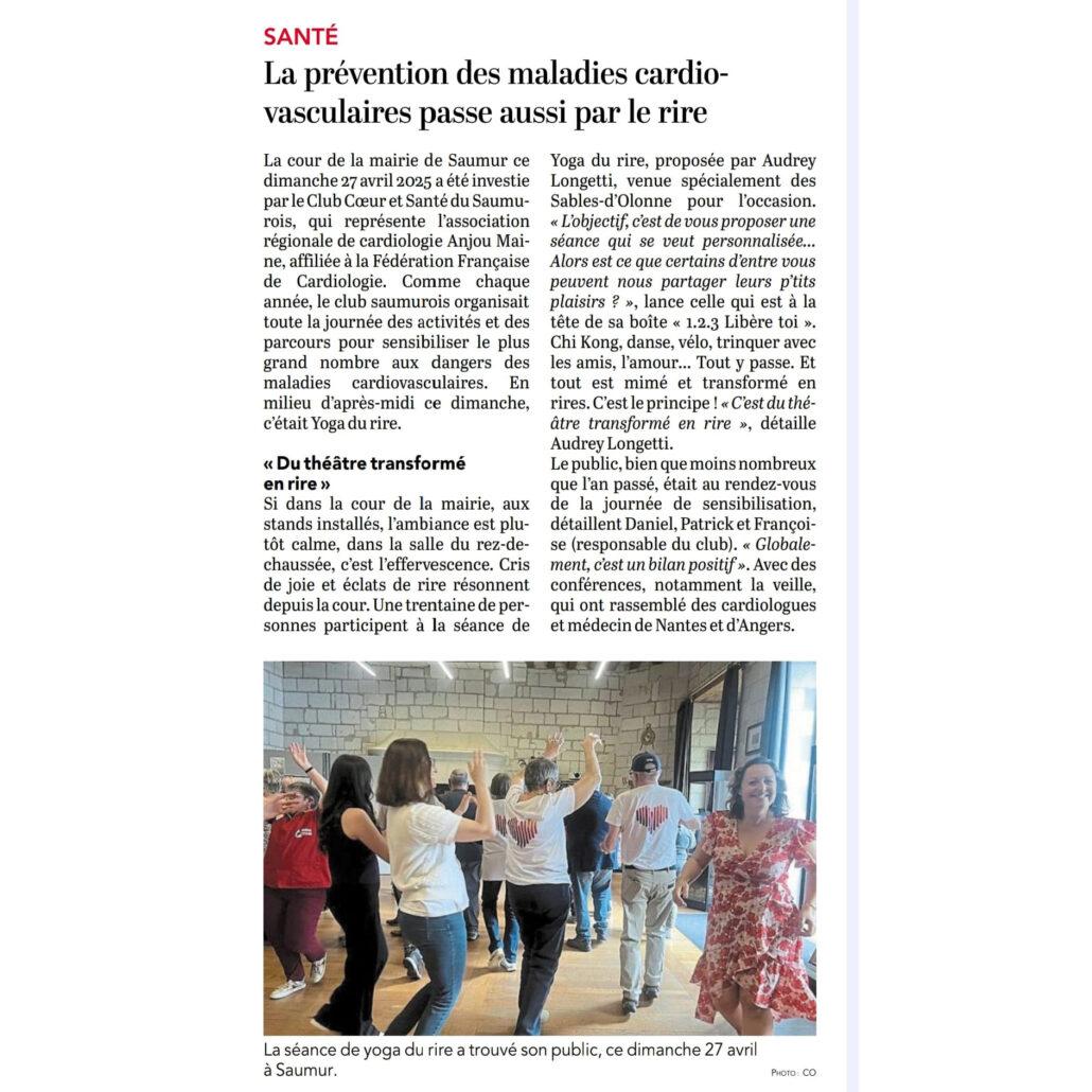 Courrier de l'Ouest - Article suite à la séance de Yoga du Rire pour la FFC (Fédération Française de Cardiologie) à Saumur